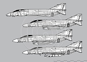 McDonnell Douglas F-4 Phantom II. Vector drawing of navy multirole fighter.