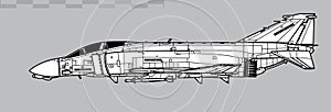 McDonnell Douglas F-4B Phantom II. Vector drawing of carrier based interceptor.