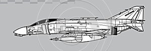 McDonnell Douglas F-4D Phantom II with GBU-10 Paveway I laser guided bomb. Vector drawing of multirole tactical figter. photo