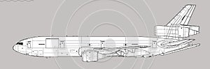 McDonnell Douglas KC-10 Extender. Vector drawing of aerial refueling tanker and transport aircraft.