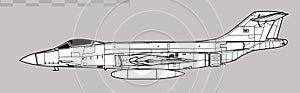 McDonnell F-101A/C Voodoo. Vector drawing of supersonic jet fighter.