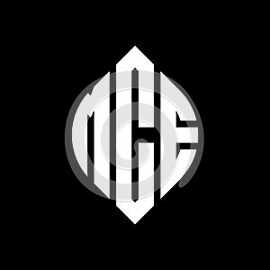 MCE circle letter logo design with circle and ellipse shape. MCE ellipse letters with typographic style. The three initials form a