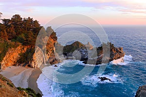 Big Sur Sunset at McWay Falls and Secluded Pacific Cove in Julia Pfeiffer Burns State Park, California