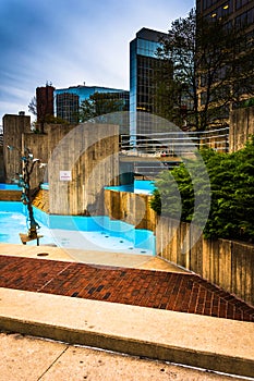 McKeldin Square and buildings in downtown Baltimore, Maryland.