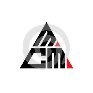 MCM triangle letter logo design with triangle shape. MCM triangle logo design monogram. MCM triangle vector logo template with red