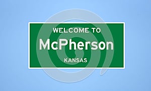 McPherson, Kansas city limit sign. Town sign from the USA.
