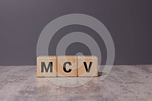 MCV - Mean Corpuscular Volume acronym, concept background.