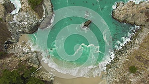 McWay Beach and McWay Falls. Big Sur, California, USA. Aerial Top-Down View