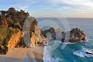 McWay Falls in Julia Pfeiffer Burns State Park in Evening Light, Big Sur, California