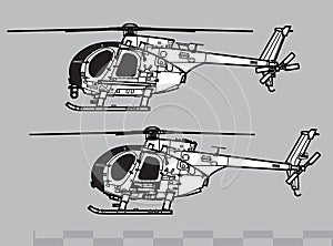 MD Helicopters MH-6 Little Bird. Vector drawing of special forces helicopter.