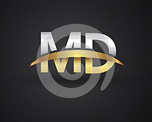 MD initial logo company name colored gold and silver swoosh design. vector logo for business and company identity