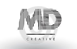 MD M D Black and White Lines Letter Logo Design.