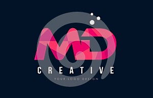 MD M D Letter Logo with Purple Low Poly Pink Triangles Concept