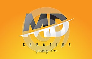 MD M D Letter Modern Logo Design with Yellow Background and Swoosh.