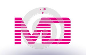 md m d pink purple line stripe alphabet letter logo vector template
