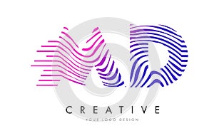 MD M D Zebra Lines Letter Logo Design with Magenta Colors