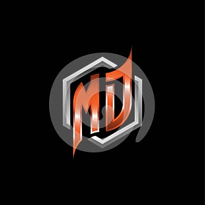 MD Monogram Geometric Orange with Hexagonal Rounded