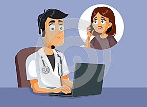 MD Offering Medical Assistance Over The Phone Vector Illustration