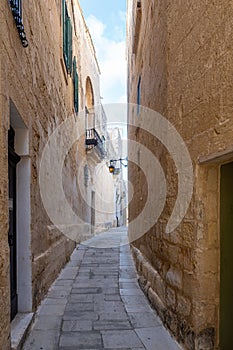 Mdina cobblestone medieval streets Malta. Mediterranean historic, touristic city