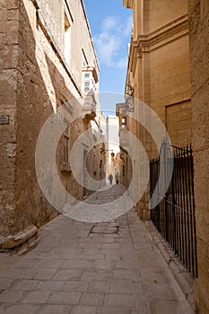 Mdina cobblestone medieval streets Malta. Mediterranean historic, touristic city