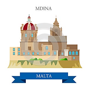 Mdina in Malta Europe flat vector attraction sight landmark