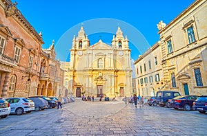 The huge St Paul Cathedral in Mdina, Malta