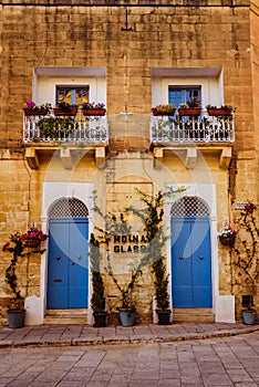 Mdina, Malta - June 22, 2019 - Spectacular colorful house in the historical part of the city