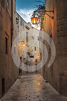 Mdina, Malta: picturesque narrow street of medieval town