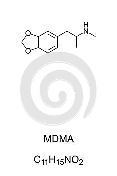 MDMA, known as ecstasy, E, or molly, chemical structure and formula photo