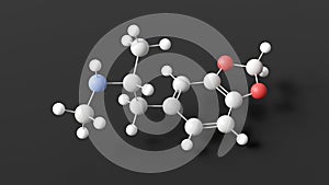 mdma molecule, molecular structure, ecstasy, ball and stick 3d model, structural chemical formula with colored atoms