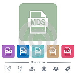 MDS file format flat icons on color rounded square backgrounds