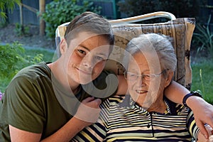 Me and grandma, boy visits his great-grandma