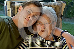 Me and grandma, boy visits his great-grandma