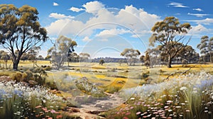 Meadow Of Australia: An Art Print Of Xbox 360 Style Landscape Painting