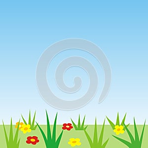 Meadow with blooms and grass, blue background, eps.