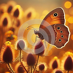 Meadow brown butterfly a common European butterfly wi photo