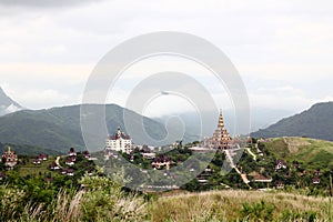 Meadow and contemporary temple scene