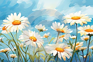 Meadow floral blue field background art plant flowers nature daisy spring chamomile summer background
