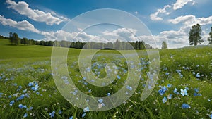 meadow with flowers A beautiful summer or spring meadow with blue flowers of forget me nots