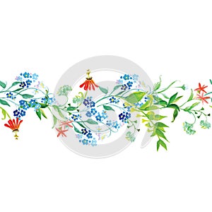 Meadow flowers seamless horizontal vector banner