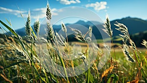 Meadow, grass, summer, rural scene, landscape, agriculture, farm generated by AI