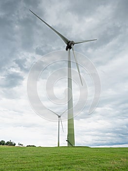 Meadow grass and windmill energy farm