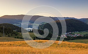 Meadow and hills at sunrise, Mlynky, Slovakia