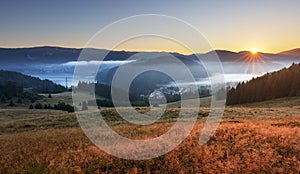 Meadow and hills at sunrise, Mlynky, Slovakia