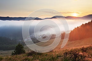 Meadow and hills at sunrise, Mlynky, Slovakia