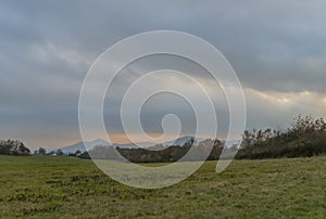 Meadow near Skalky view point over valley of river Labe