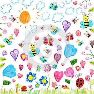 Meadow scribbles - child drawings background