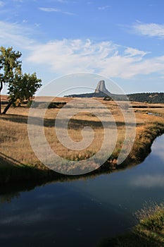 Meadow Stream in front of Devils Tower near Hulett and Sundance Wyoming near the Black Hills