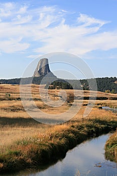 Meadow Stream in front of Devils Tower near Hulett and Sundance Wyoming near the Black Hills