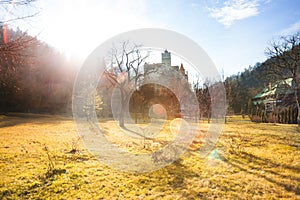 Meadow with sunlight near Bran Castle, Romania